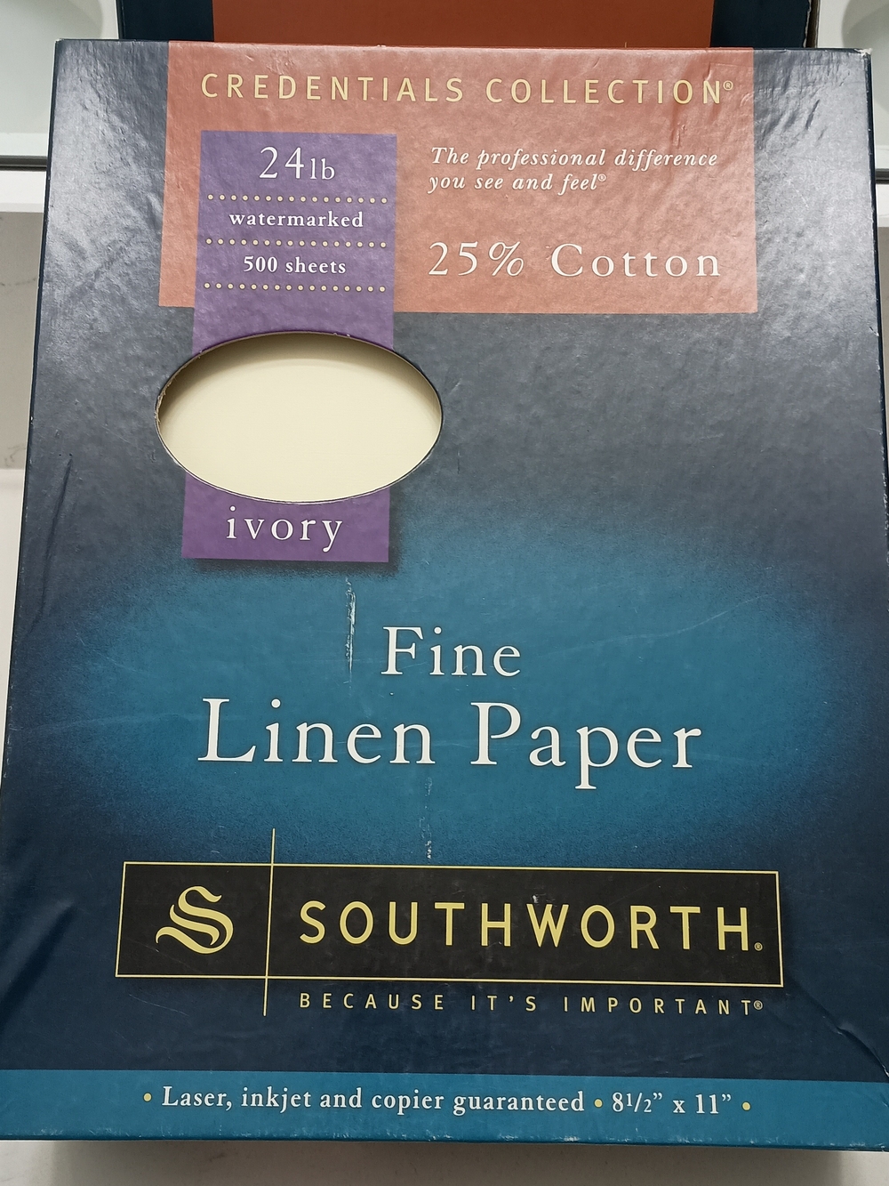 Pre-Owned Box of Southworth Fine Linen Paper * 25% Cotton * Ivory * Watermark *